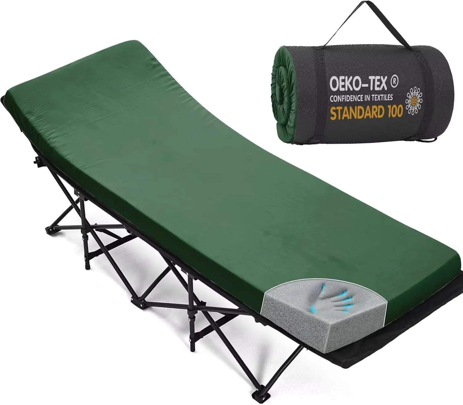CYMULA Camping Cot Mattress 2in Memory Foam Sleeping Pad,Soft Warm Non-Slip Camping Mattress Topper with Retaining for Adults,Portable Roll up Mattress Pad for Travel (75 x30)（only Mattress）