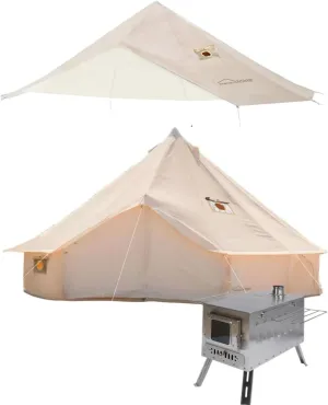 DANCHEL OUTDOOR 4 Season Canvas Yurt Tent with Large Tent Wood Stove, Waterproof Rain Fly with Stove Jack 8 Person Camping, 6m/20ft