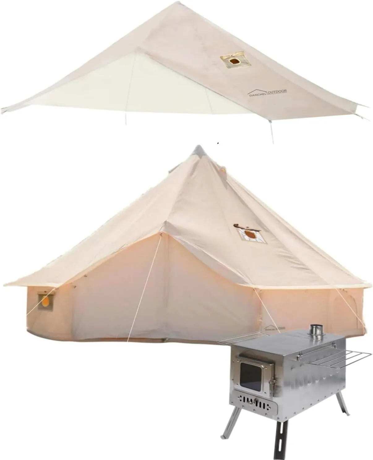DANCHEL OUTDOOR 4 Season Canvas Yurt Tent with Large Tent Wood Stove, Waterproof Rain Fly with Stove Jack 8 Person Camping, 6m/20ft