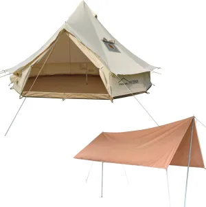DANCHEL OUTDOOR B5PRO 4 Season Canvas Bell Tent for 6 Person with Camping Tent Tarp Sun Shade Glamping Accessories, 5m/16.4ft