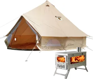 DANCHEL OUTDOOR Large Canvas Tent with Stove Jack, 4 Season Yurt Tent with TSG Wood Stove 4 Person Hot Tent House to Live for Adults Camping(13ft/4M)