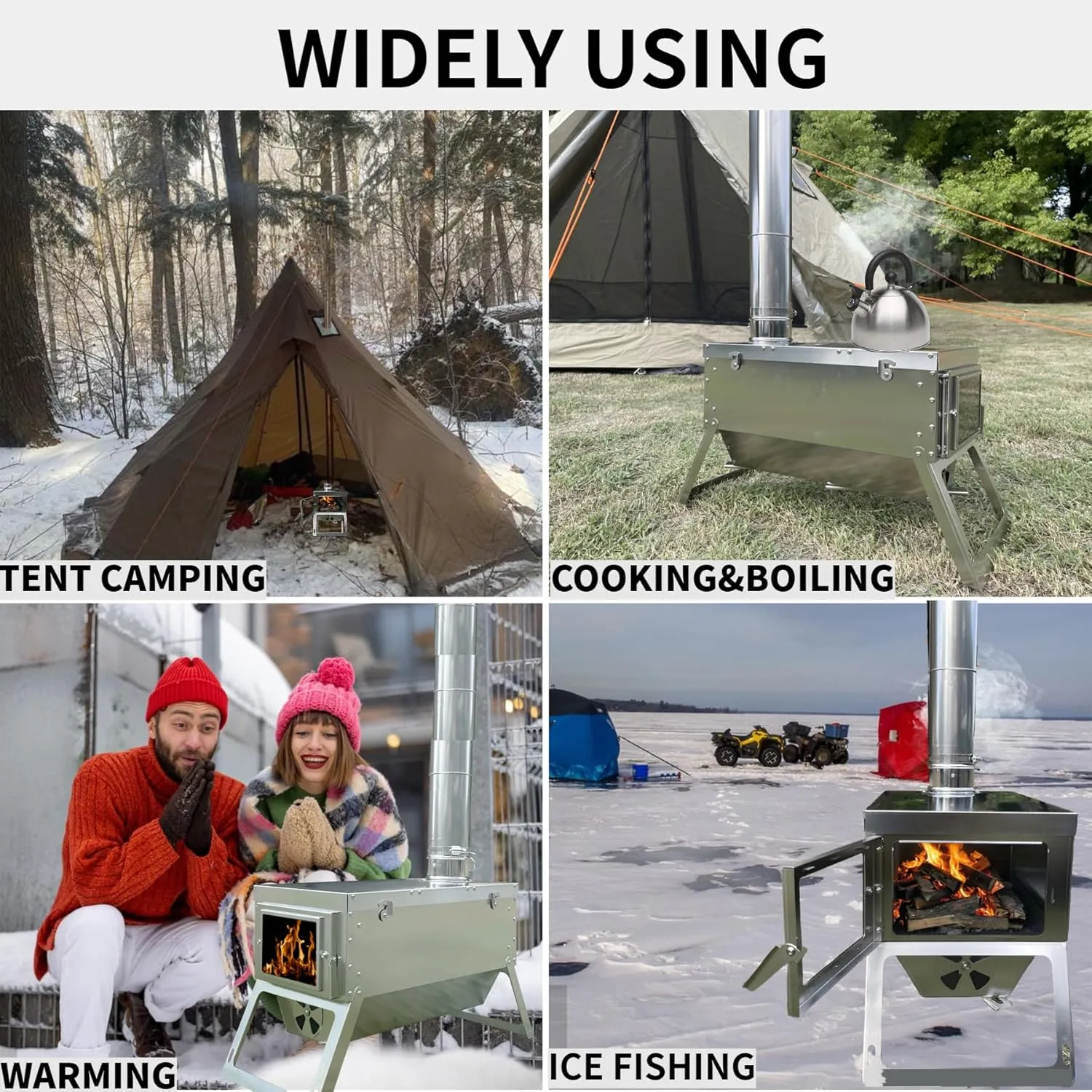 DANCHEL OUTDOOR S7C Hot Tent Stove, Portable Camping Wood Stove for Tent 304 Stainless Steel Telescopic Body with 8.2ft Chimney Pipes Cooking, Ice Fishing, Hunting