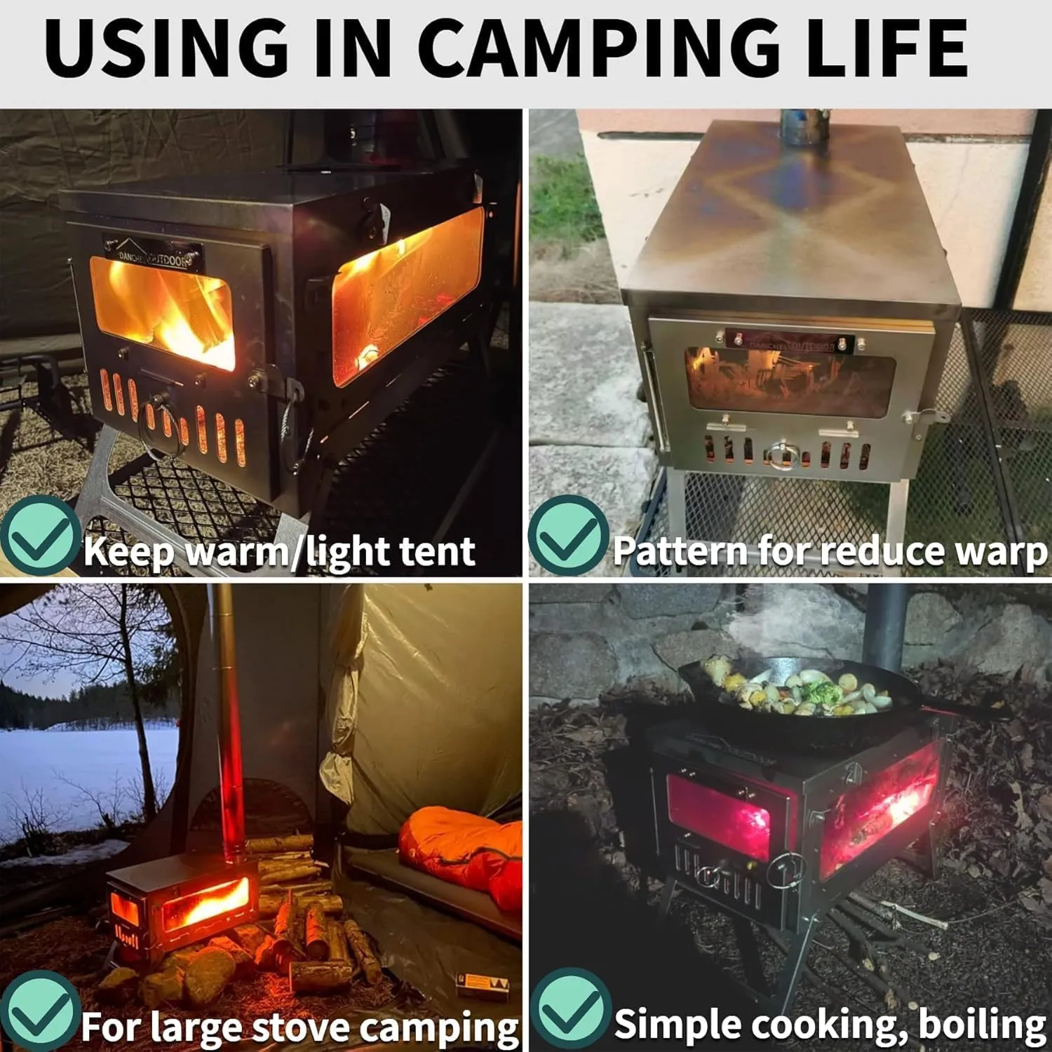 DANCHEL OUTDOOR TSG Portable TA1 Titanium Hot Tent Stove - Lightweight Folding Wood Burning Stove with Roll-Up Chimney Pipe Backpacking Camping Cooking(Small/Large Size Options)