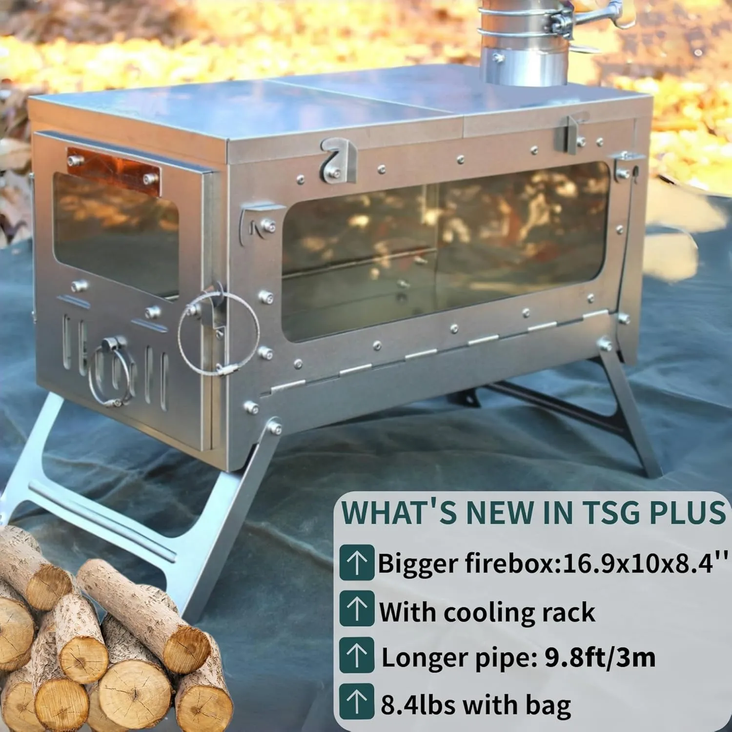 DANCHEL OUTDOOR TSG Portable TA1 Titanium Hot Tent Stove - Lightweight Folding Wood Burning Stove with Roll-Up Chimney Pipe Backpacking Camping Cooking(Small/Large Size Options)
