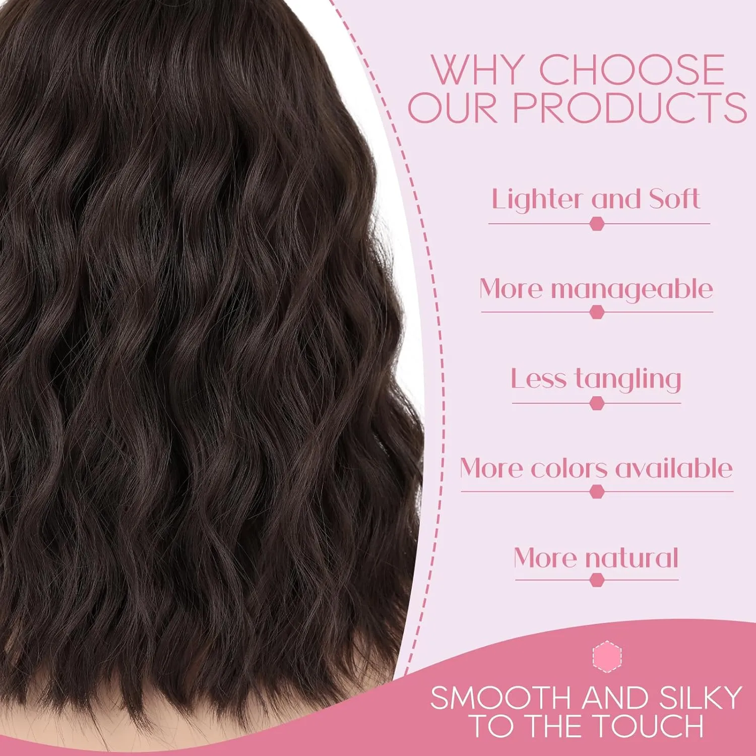 Dark Brown Wavy Wig for Women - 16 inch Medium Length, Heat Resistant Synthetic Hair, Middle Part, Natural Look for Daily Use, Party & Halloween