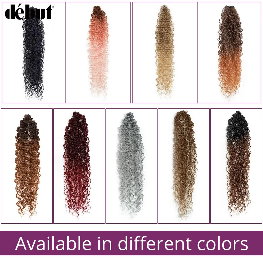 DÉBUT Synthetic Hair 7pcs Kinky Curly 22 24 26 Inches Gradient Burgundy 6 Bundles Tight Curly Hair with 1pc Crochet Hair for Women Ombre Red Color