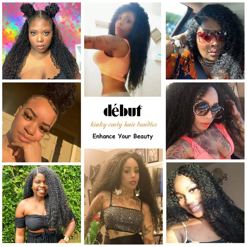 DÉBUT Synthetic Hair 7pcs Kinky Curly 22 24 26 Inches Gradient Burgundy 6 Bundles Tight Curly Hair with 1pc Crochet Hair for Women Ombre Red Color
