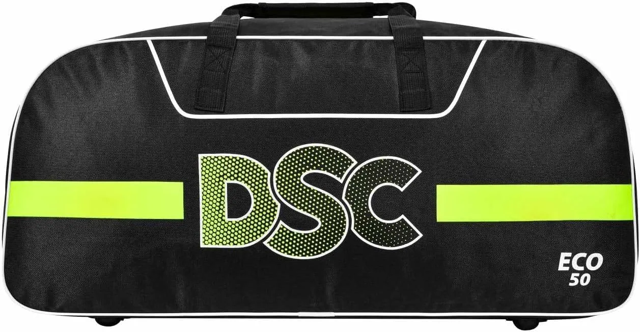 DCS Eco 50 Cricket Kit Bag | Color: Black & Neon Green | Size: 28 x 10.5 x 12.5 inches | for Men & Boys | Material: Polyester | Integrated Bat Pocket | Durable & Classy