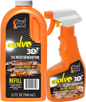 DEAD DOWN WIND Evolve 3D Field Spray – Spray and Refill (12oz Bottle and 32oz Refill, Natural Woods)