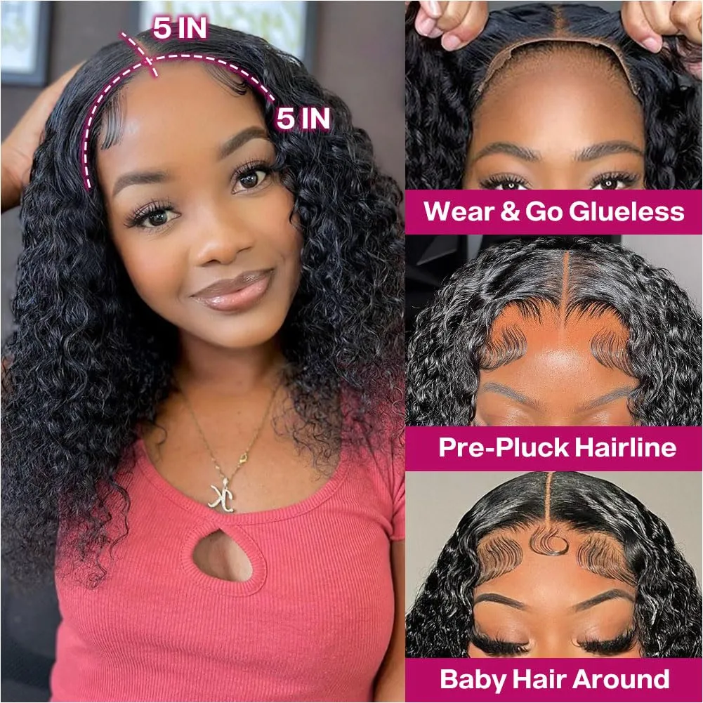 Deep Wave Bob Wig Human Hair 200% Density 5x5 Hd Lace Closure Wigs Human Hair Bob Wigs For Black Women Wear And Go Glueless Curly Bob Wig Deep Wave Wig 14 Inch