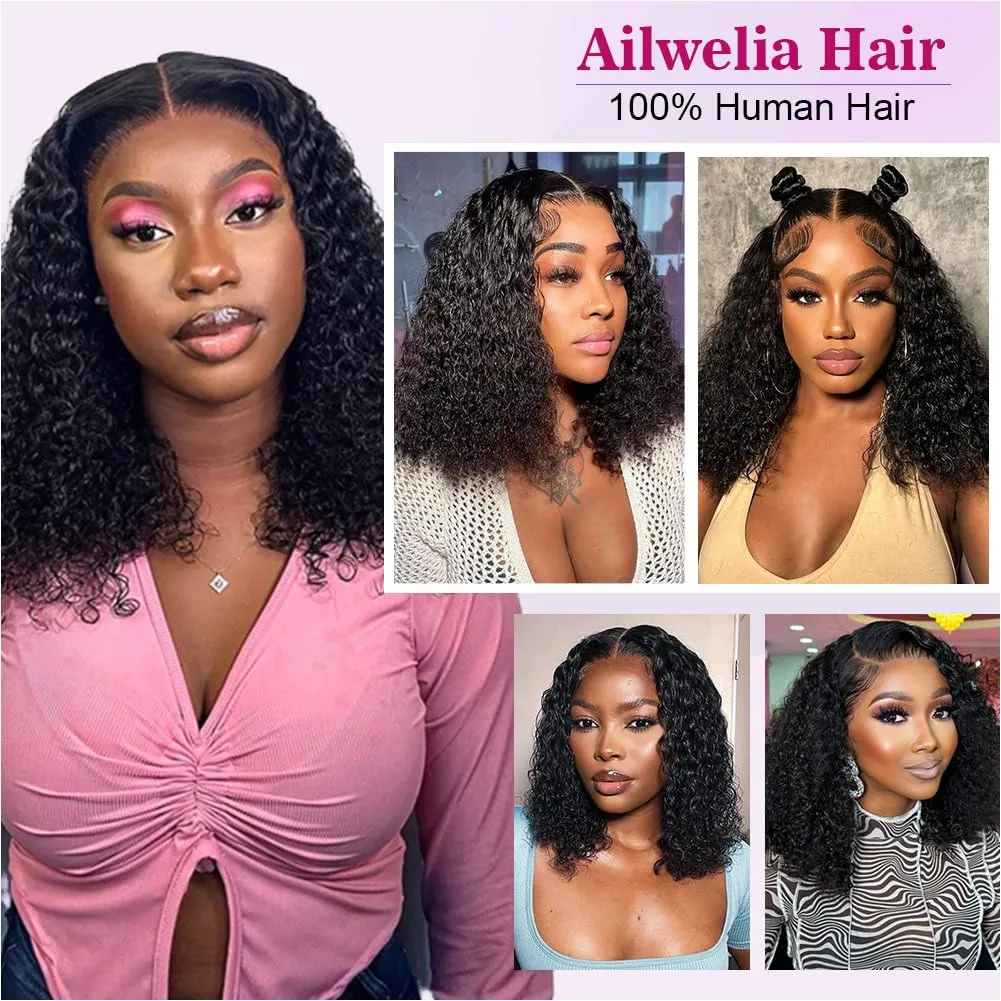 Deep Wave Bob Wig Human Hair 200% Density 5x5 Hd Lace Closure Wigs Human Hair Bob Wigs For Black Women Wear And Go Glueless Curly Bob Wig Deep Wave Wig 14 Inch
