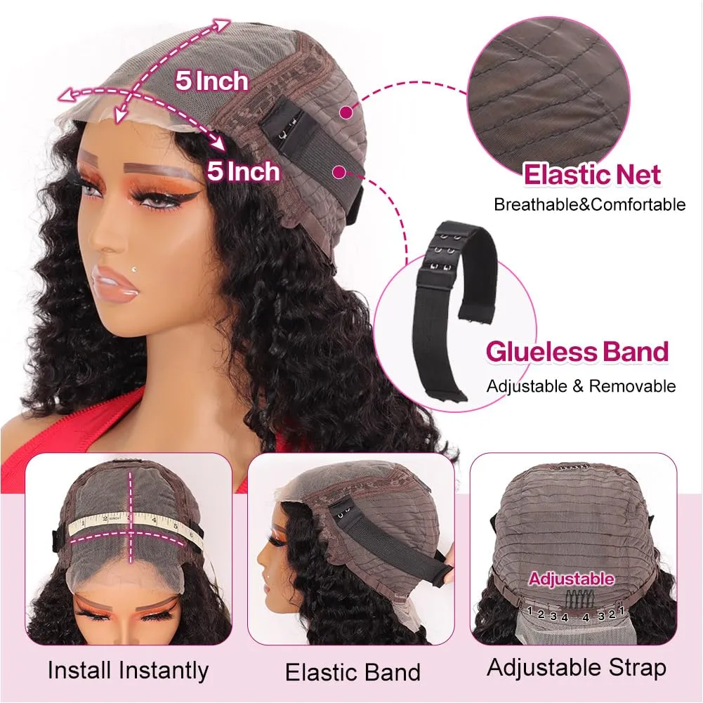 Deep Wave Bob Wig Human Hair 200% Density 5x5 Hd Lace Closure Wigs Human Hair Bob Wigs For Black Women Wear And Go Glueless Curly Bob Wig Deep Wave Wig 14 Inch