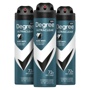 Degree Men Antiperspirant Deodorant Dry Spray Black   White Protects from Deodorant Stains Antiperspirant for Men with MotionSense Technology, 3.8 Ounce (Pack of 3)