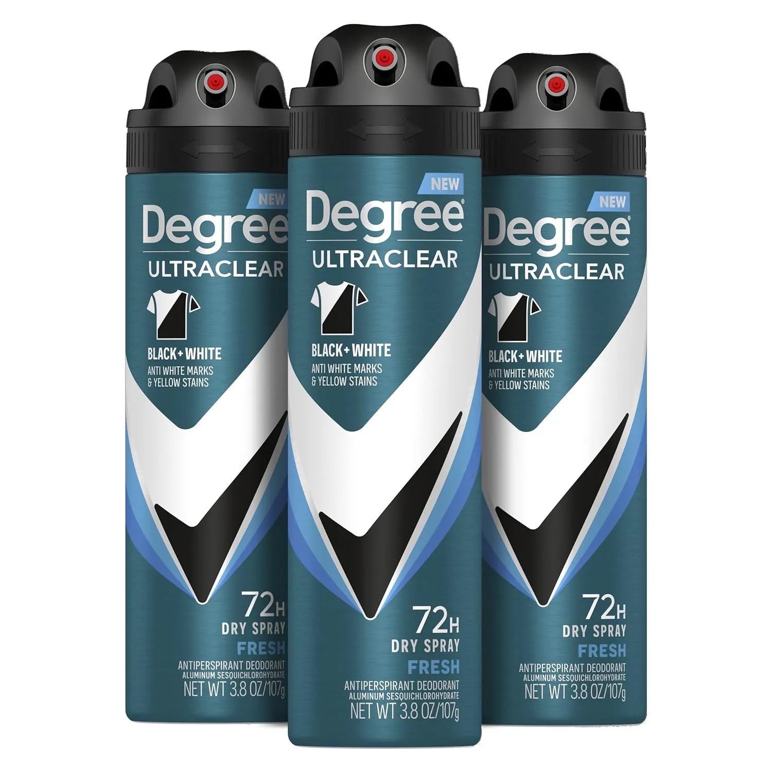 Degree Men Antiperspirant Spray Black   White 3 Count Protects from Deodorant Stains Instantly Dry Spray Deodorant 3.8 oz