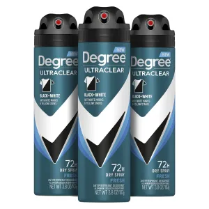 Degree Men Antiperspirant Spray Black   White 3 Count Protects from Deodorant Stains Instantly Dry Spray Deodorant 3.8 oz
