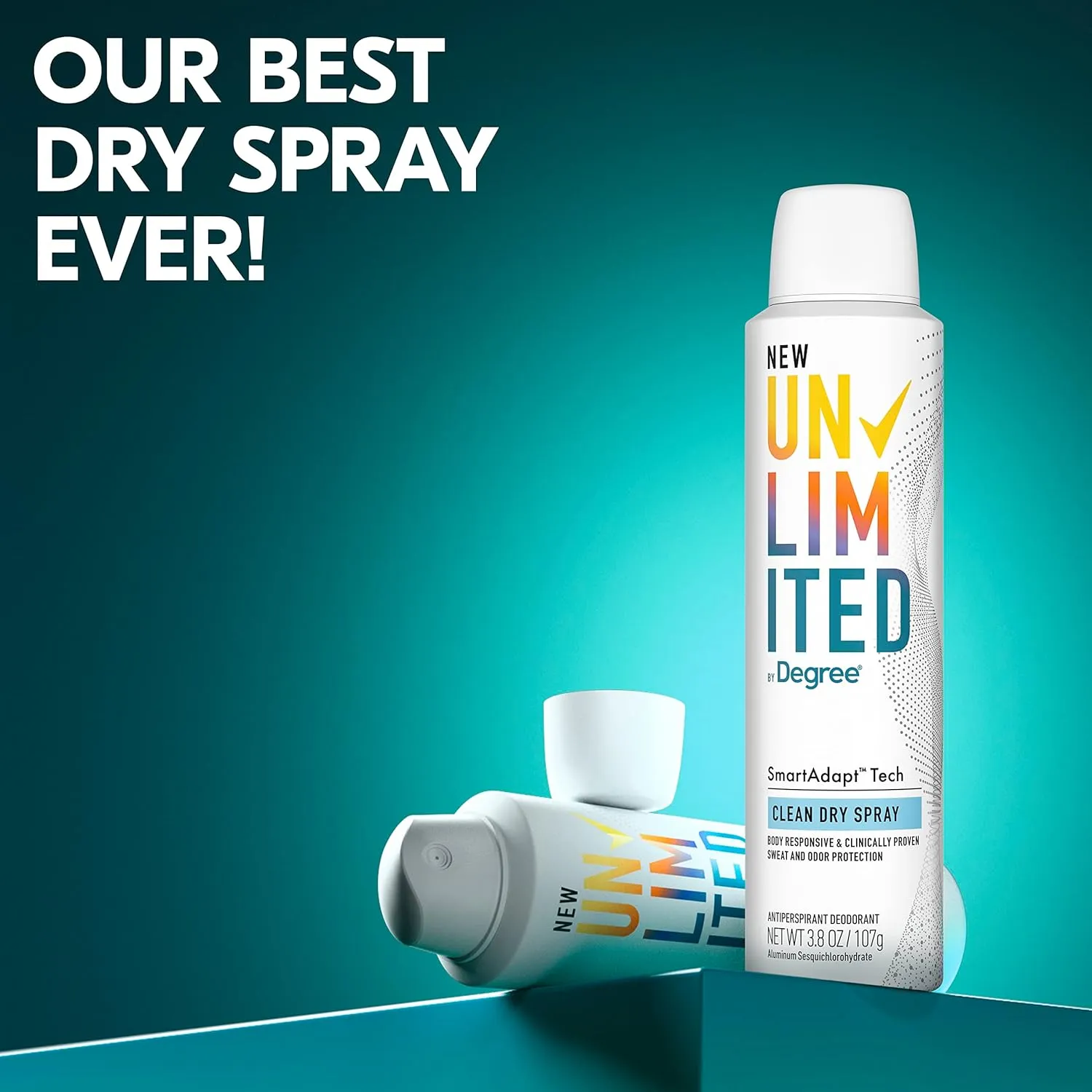 Degree Unlimited Antiperspirant Deodorant Dry Spray Clean 2 Count Long-Lasting Sweat & Odor Protection with Antiperspirant Technology SmartAdapt Tech 3.8 oz
