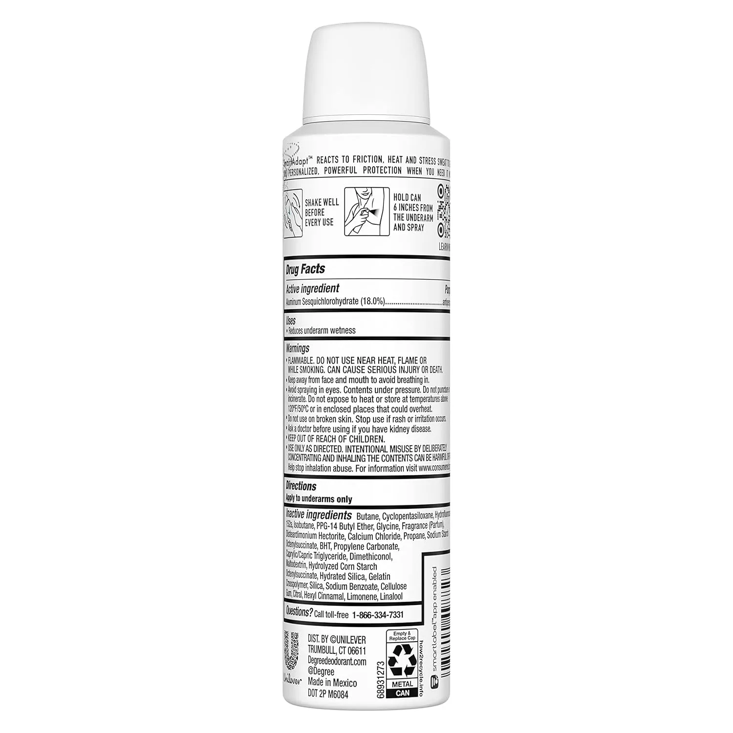 Degree Unlimited Antiperspirant Deodorant Dry Spray Clean 2 Count Long-Lasting Sweat & Odor Protection with Antiperspirant Technology SmartAdapt Tech 3.8 oz
