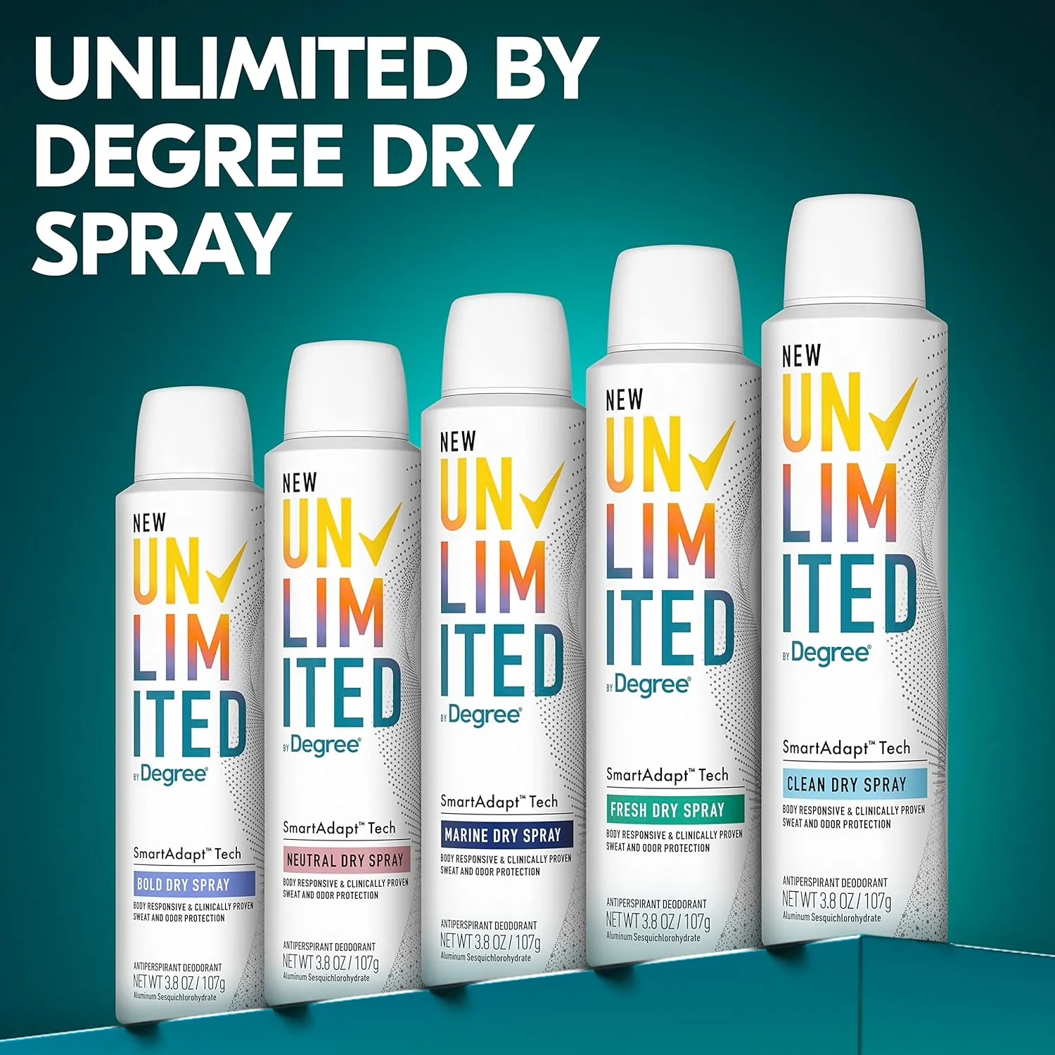 Degree Unlimited Antiperspirant Deodorant Dry Spray Clean 2 Count Long-Lasting Sweat & Odor Protection with Antiperspirant Technology SmartAdapt Tech 3.8 oz
