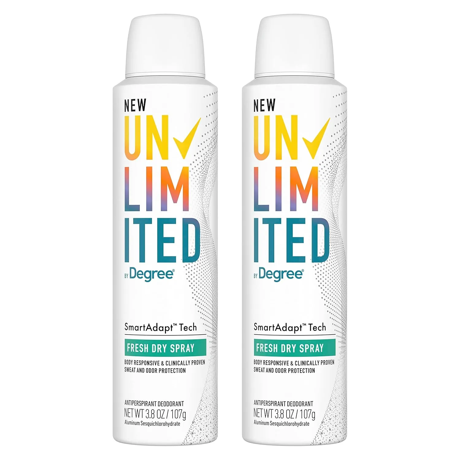 Degree Unlimited Antiperspirant Deodorant Dry Spray Fresh 2 Count Long-Lasting Sweat & Odor Protection with Antiperspirant Technology SmartAdapt Tech 3.8 oz