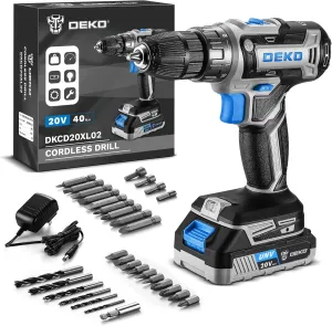 DEKO PRO Cordless Drill 20V Electric Power Tool Set for Women With Battery and Charger - Drill Driver Kit Blue