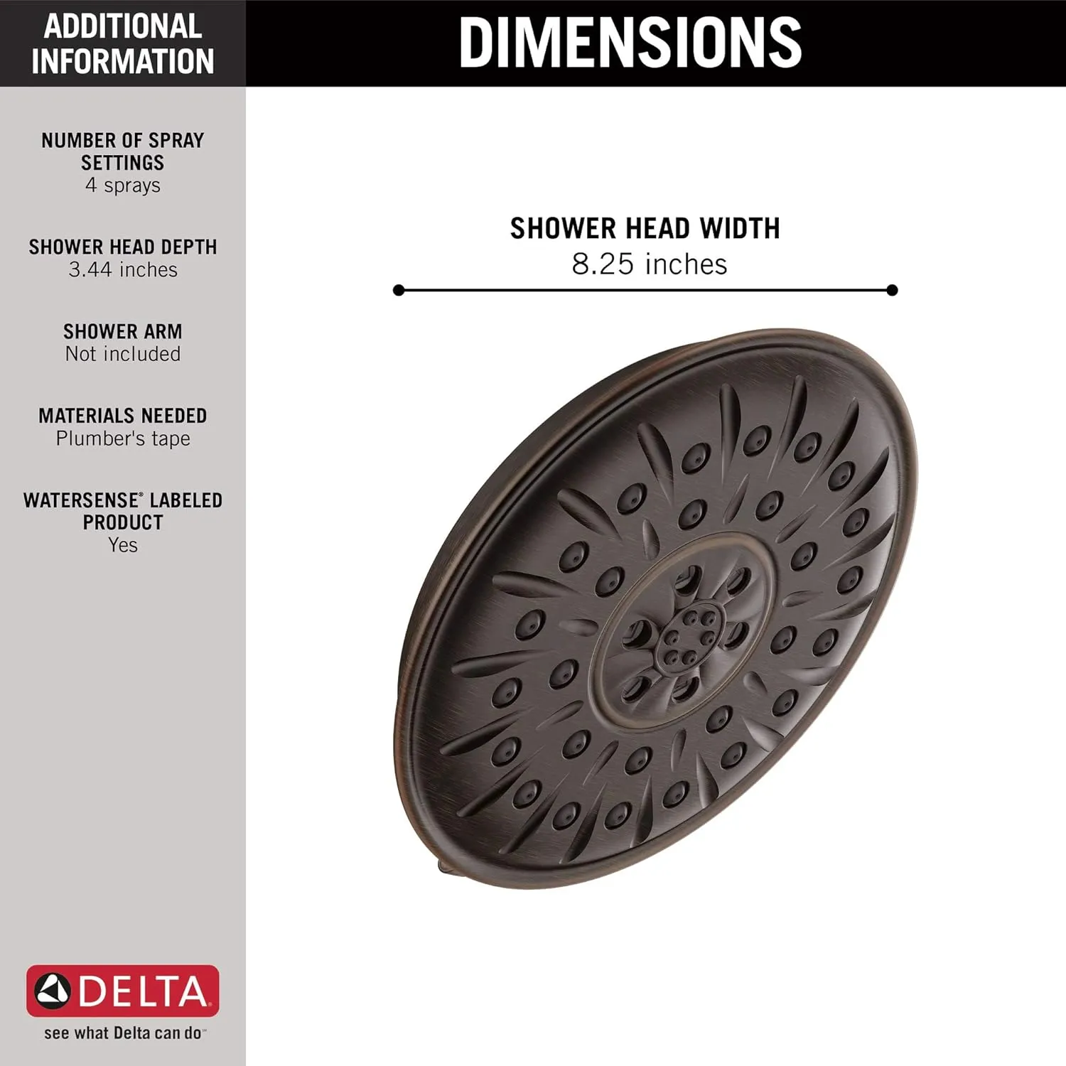 Delta Faucet 4-Spray Touch-Clean Shower Head with H2OKinetic PowerDrench Spray and UltraSoak Spray, Venetian Bronze 52487-RB