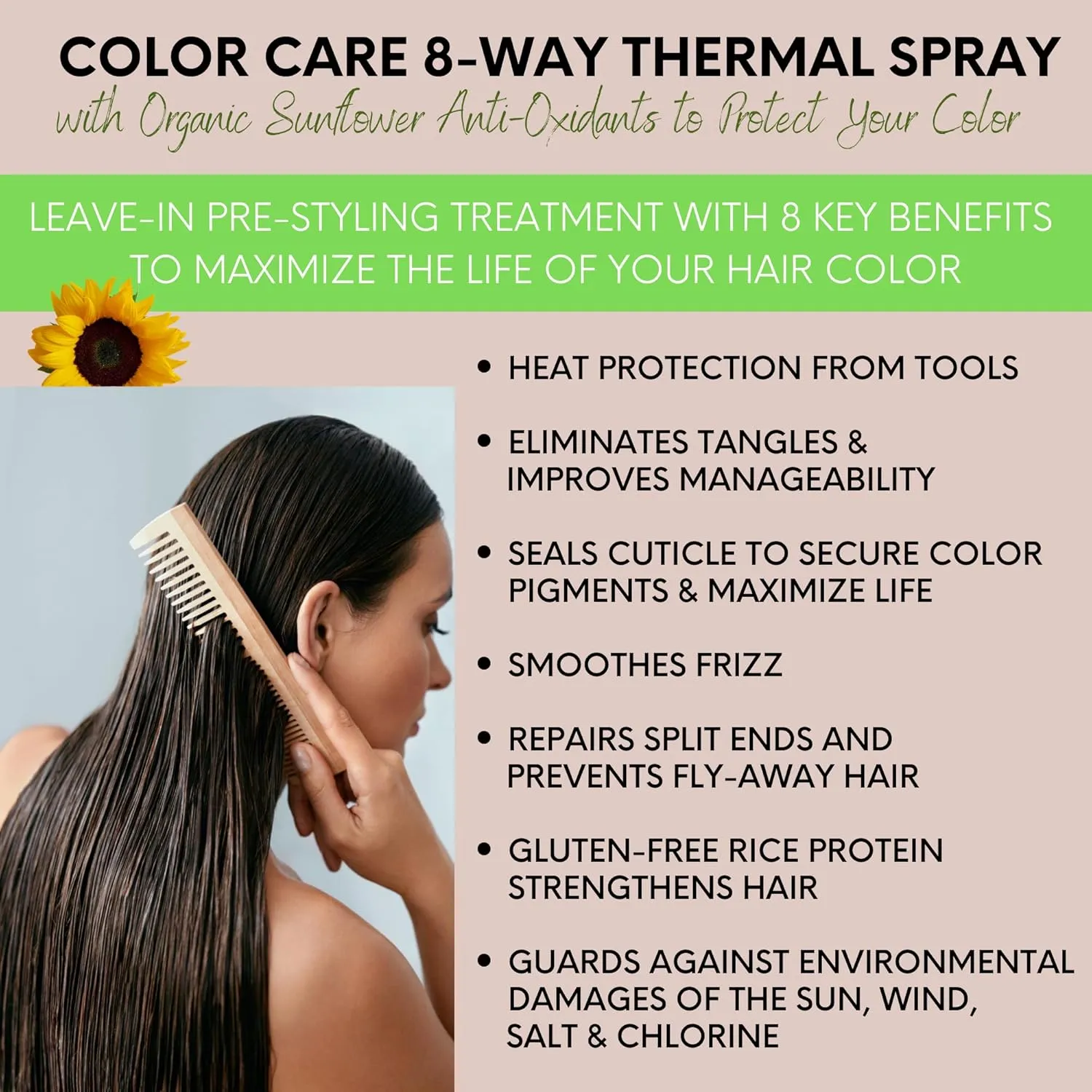 DermOrganic Color Care with Sunflower Anti-Fade Extract - Sulfate-Free 8-WAY THERMAL SPRAY – 8 Fl Oz