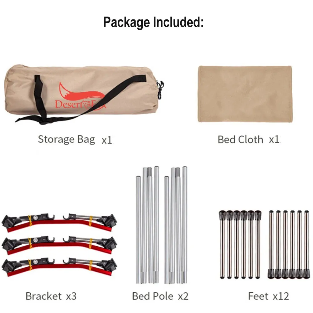 Desert & Fox Collapsible Camping Cot with Carry Bag - Portable Folding Sleeping Bed for Adults and Kids
