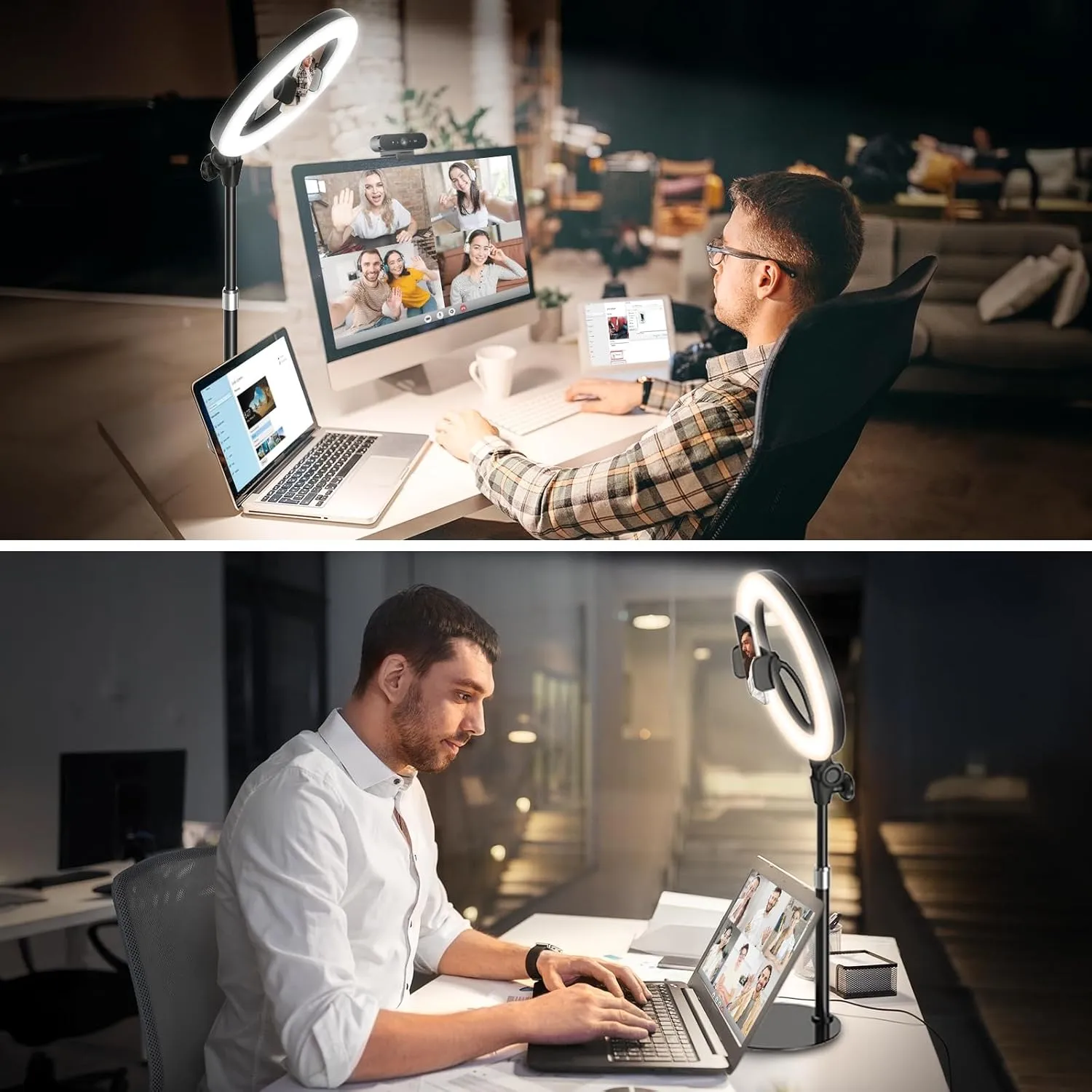 Desk Ring Light for Video Conference - Evershop 10" Lighting with Phone Holder for Video Recording, Zoom Calls, Selfie,Online Meeting, Streaming,Lights with 30.7" Adjustable Stand for Laptop, Computer