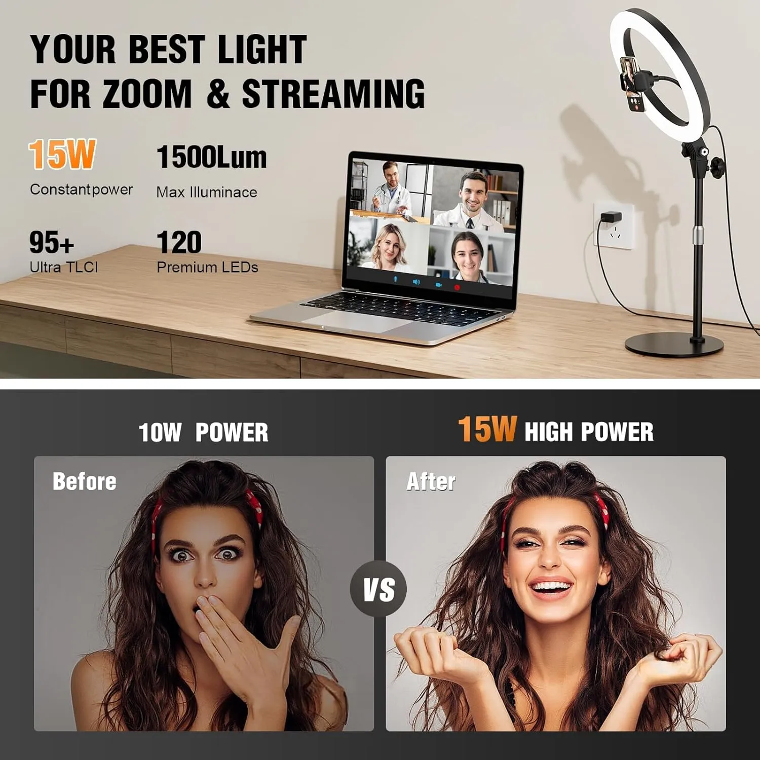 Desk Ring Light for Video Conference - Evershop 10" Lighting with Phone Holder for Video Recording, Zoom Calls, Selfie,Online Meeting, Streaming,Lights with 30.7" Adjustable Stand for Laptop, Computer