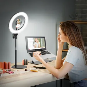 Desk Ring Light for Video Conference - Evershop 10" Lighting with Phone Holder for Video Recording, Zoom Calls, Selfie,Online Meeting, Streaming,Lights with 30.7" Adjustable Stand for Laptop, Computer