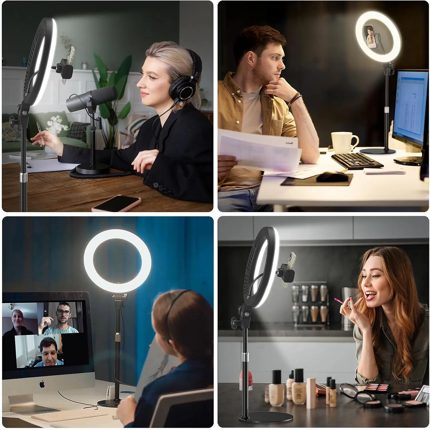 Desk Ring Light for Video Conference - Evershop 10" Lighting with Phone Holder for Video Recording, Zoom Calls, Selfie,Online Meeting, Streaming,Lights with 30.7" Adjustable Stand for Laptop, Computer