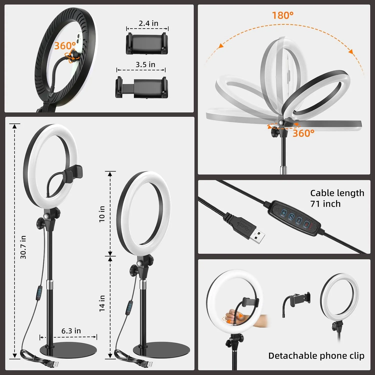 Desk Ring Light for Video Conference - Evershop 10" Lighting with Phone Holder for Video Recording, Zoom Calls, Selfie,Online Meeting, Streaming,Lights with 30.7" Adjustable Stand for Laptop, Computer