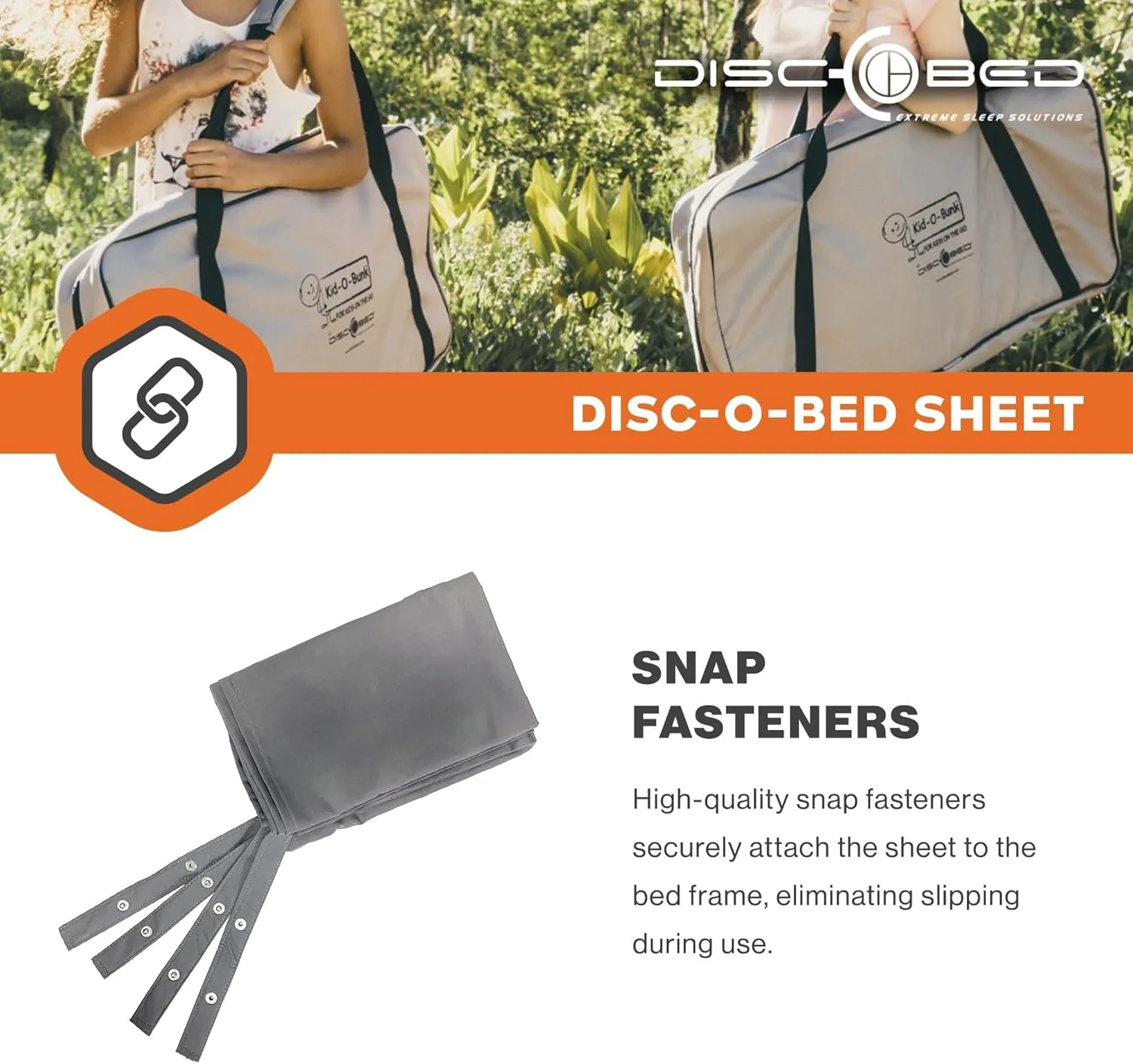 Disc-O-Bed Cot Sheet for Folding Bed Systems and Camping, Extra Wide XXL Portable Sleeping Mattress Cover for Adults, Travel Bag Friendly, Grey