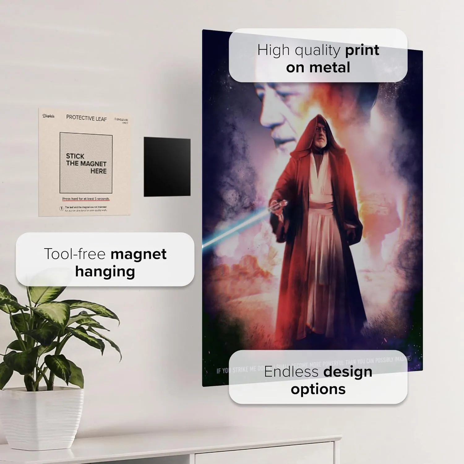 Displate Star Wars Metallposter - Main Characters Ben Kenobi Poster - Geschenk, Deko, Plakatte - 17.7L" x 12.6W"