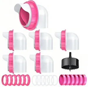 DIY Chicken Feeder No Waste 6 Ports Automatic 4 inch Poultry Feeder with 6 Pcs Stopper & 1 Drill Bit, Weatherproof Gravity Chicken Feeder Kits for Buckets, Barrels, Bins, Troughs (Pink)
