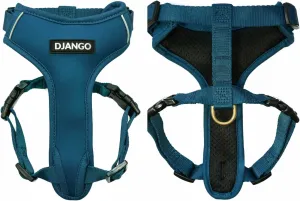 DJANGO Adventure Dog Harness - Stylish and Durable Small Dog Harness for Outdoor Adventures and Everyday Wear - Indigo Blue Neoprene Adjustable Harness for Dogs with Reflective Piping & Brass D-Ring