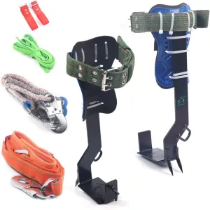 DNYSYSJ Tree Climbing Tool Adjustable Lanyard Rope Carabiner Tree Climbing Spike Set 2 Gears with Harness Belt, Stainless Steel Non-Slip Pedal with Rope for Picking Fruit, Outdoor Sports USA STOCK