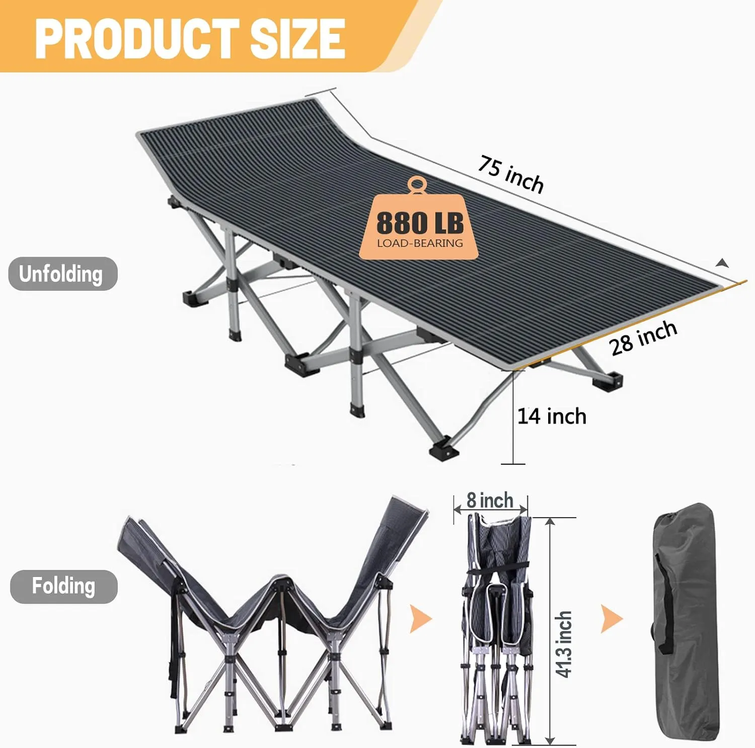 DoCred Folding Camping Cot with Mattress, 2 Pack Heavy Duty Folding Cot for Adults, Portable Sleeping Cot Bed Adults Outdoor Bed with Carry Bag, Travel Camp Cots