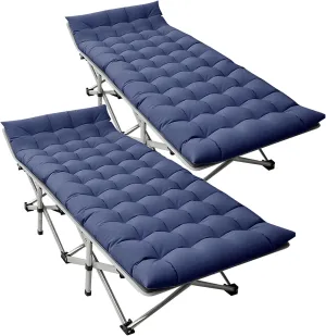 DoCred Folding Camping Cot with Mattress, 2 Pack Heavy Duty Folding Cot for Adults, Portable Sleeping Cot Bed Adults Outdoor Bed with Carry Bag, Travel Camp Cots