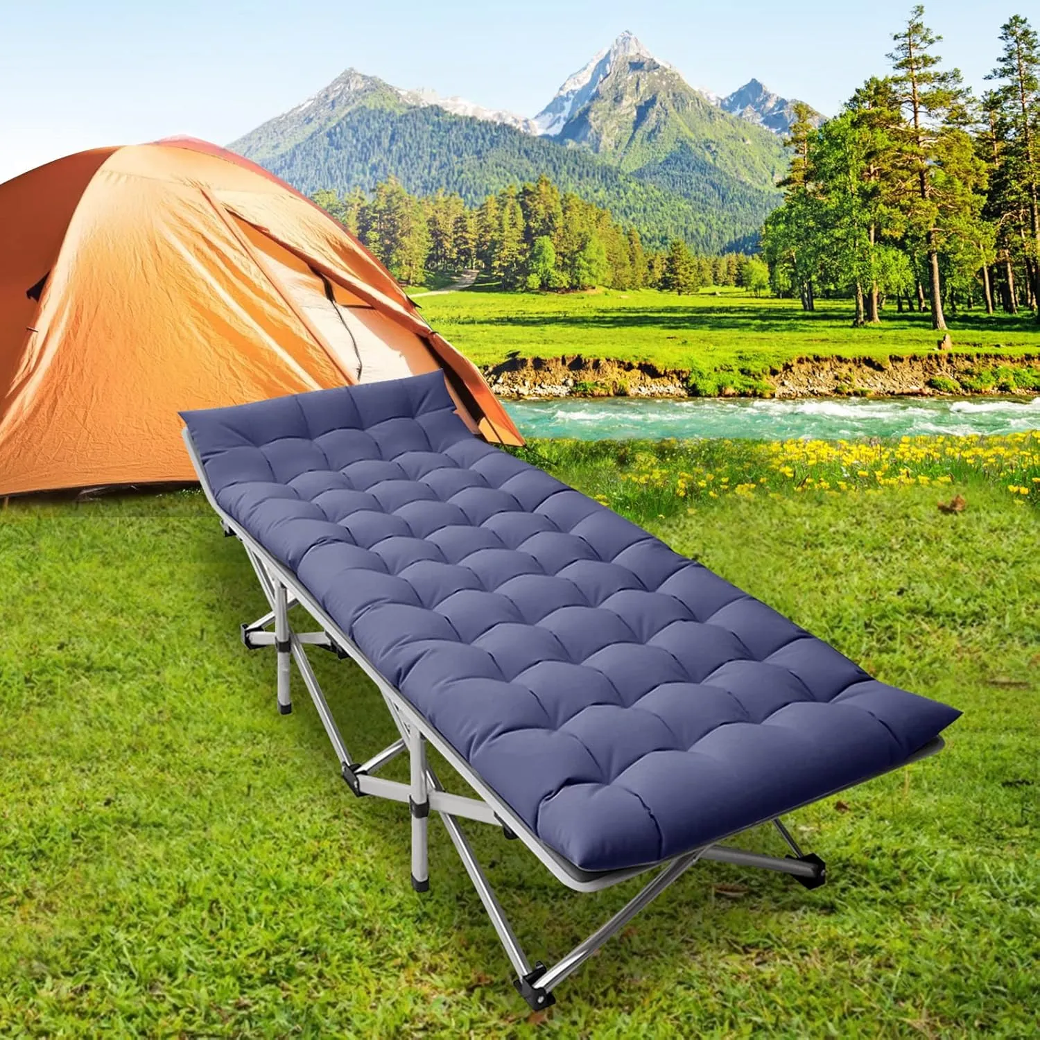 DoCred Folding Camping Cot with Mattress, 2 Pack Heavy Duty Folding Cot for Adults, Portable Sleeping Cot Bed Adults Outdoor Bed with Carry Bag, Travel Camp Cots