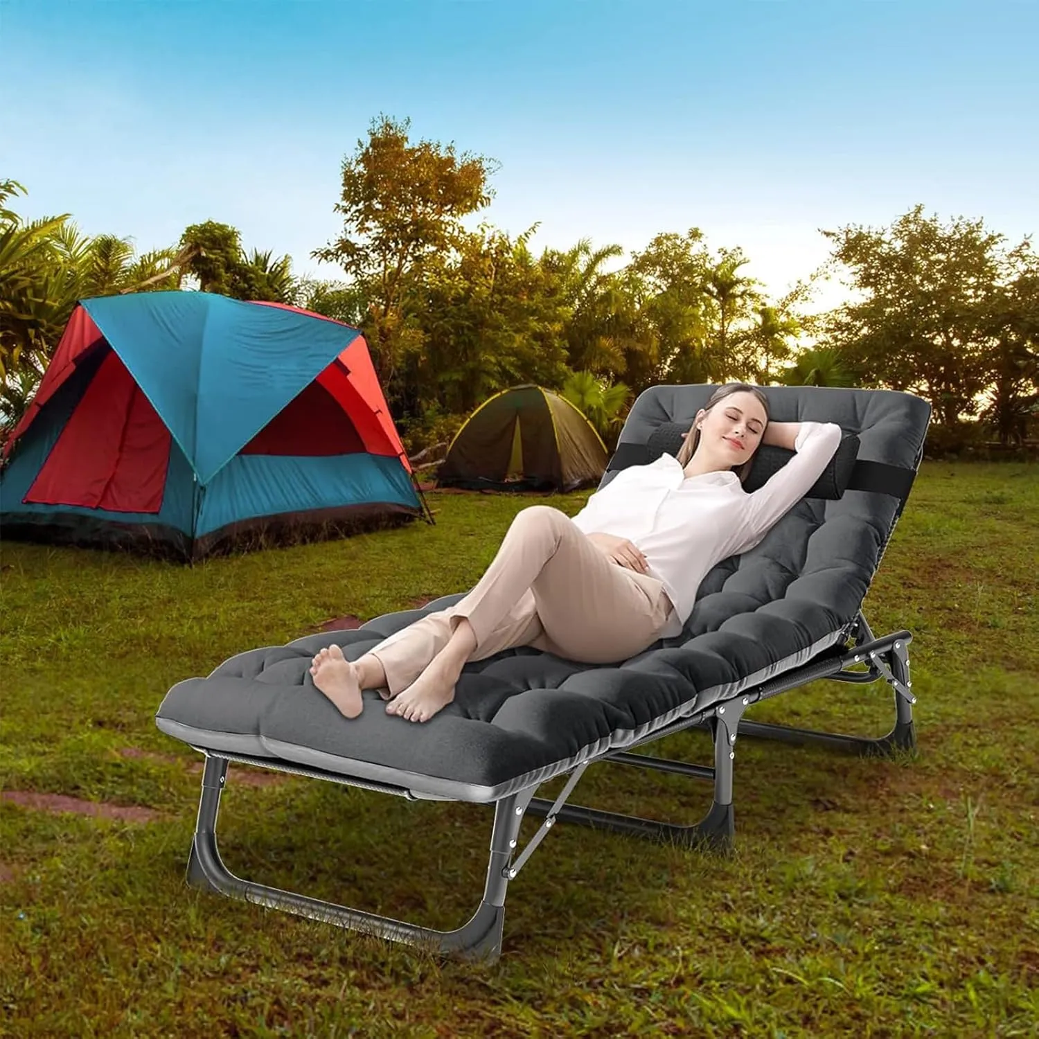 DoCred Folding Camping Cot with Mattress, 2 Pack Heavy Duty Folding Cot for Adults, Portable Sleeping Cot Bed Adults Outdoor Bed with Carry Bag, Travel Camp Cots