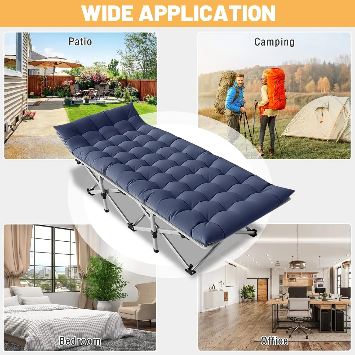 DoCred Folding Camping Cot with Mattress, 2 Pack Heavy Duty Folding Cot for Adults, Portable Sleeping Cot Bed Adults Outdoor Bed with Carry Bag, Travel Camp Cots