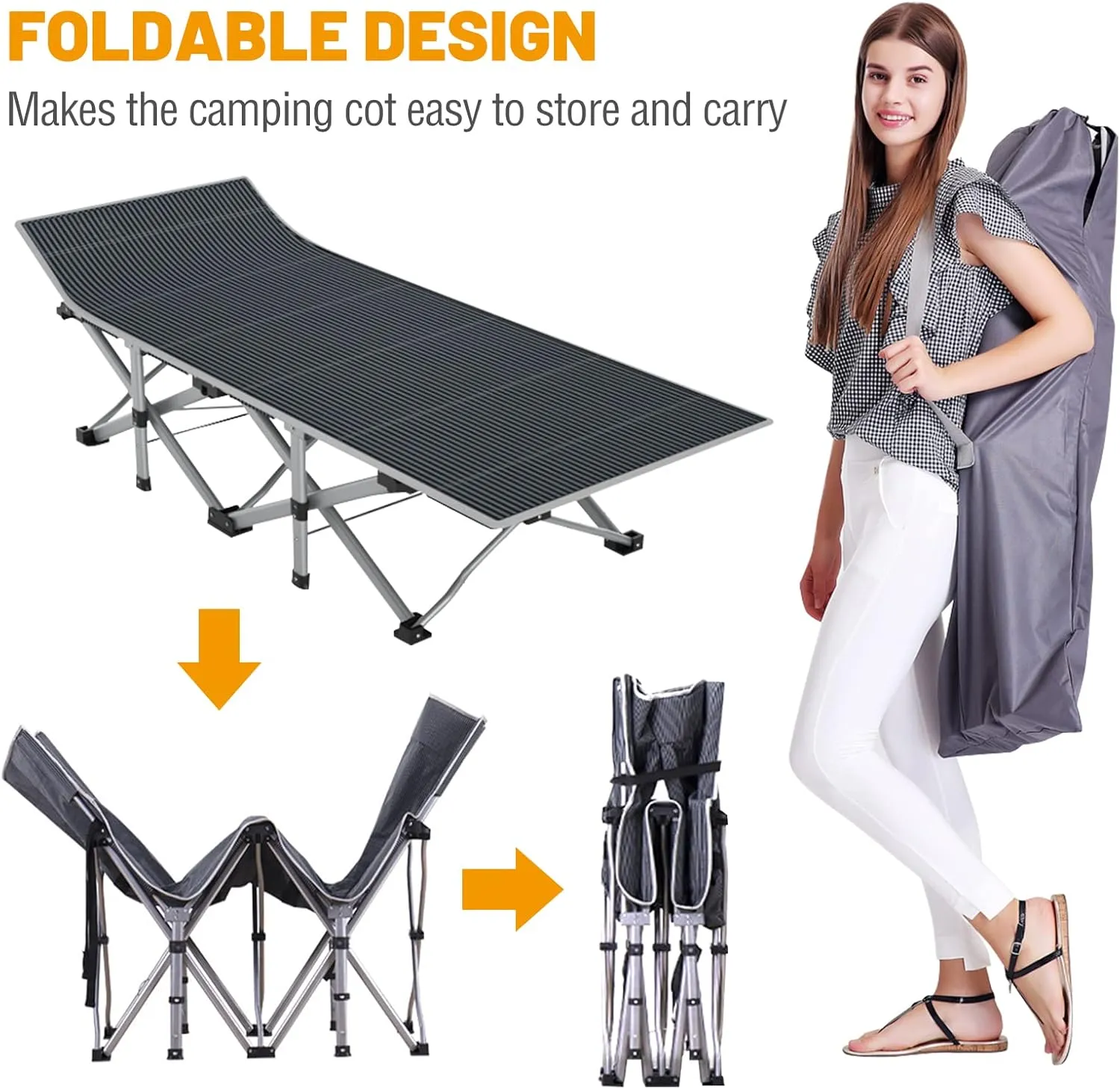 DoCred Folding Camping Cot with Mattress, 2 Pack Heavy Duty Folding Cot for Adults, Portable Sleeping Cot Bed Adults Outdoor Bed with Carry Bag, Travel Camp Cots