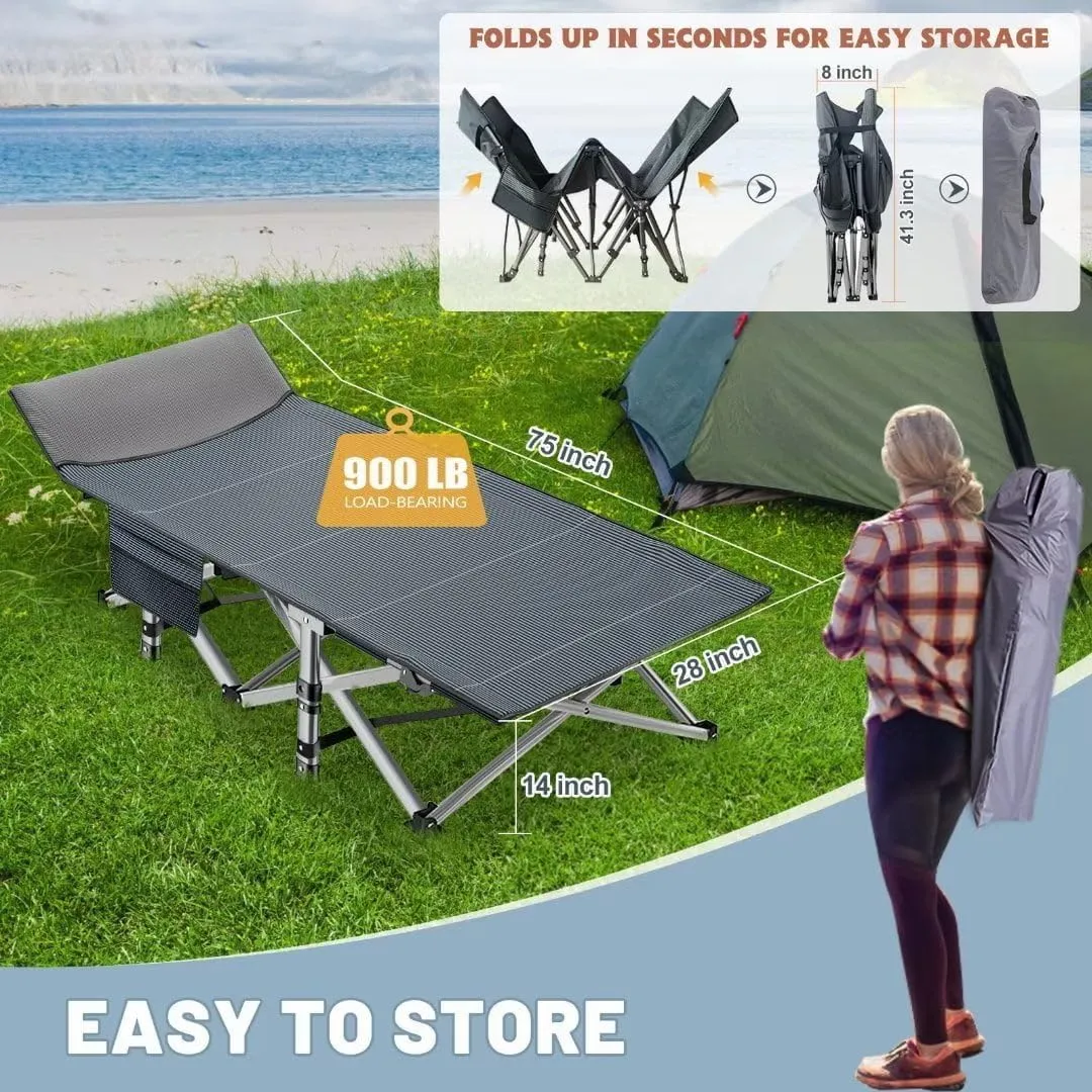 DoCred Folding Camping Cot with Mattress,Fold Cots,Portable Sleeping Bed,17 Pounds Weight,Over 900 lbs Weight Capacity