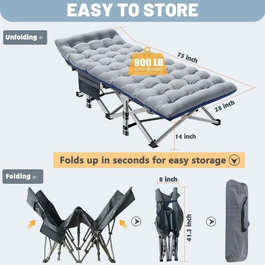 DoCred Folding Camping Cot with Mattress,Fold Cots,Portable Sleeping Bed,17 Pounds Weight,Over 900 lbs Weight Capacity