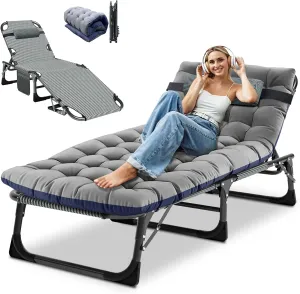 DoCred Heavy Duty Chaise Lounge Chair, Adjustable 5-Position Folding Chaise Lounge Chairs for Outside, Portable Lay Flat Beach Lounge Chair for Outdoor Sunbathing Beach Pool Lawn Camping