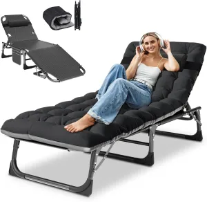 DoCred Heavy Duty Chaise Lounge Chair, Adjustable 5-Position Folding Chaise Lounge Chairs for Outside, Portable Lay Flat Beach Lounge Chair for Outdoor Sunbathing Beach Pool Lawn Camping