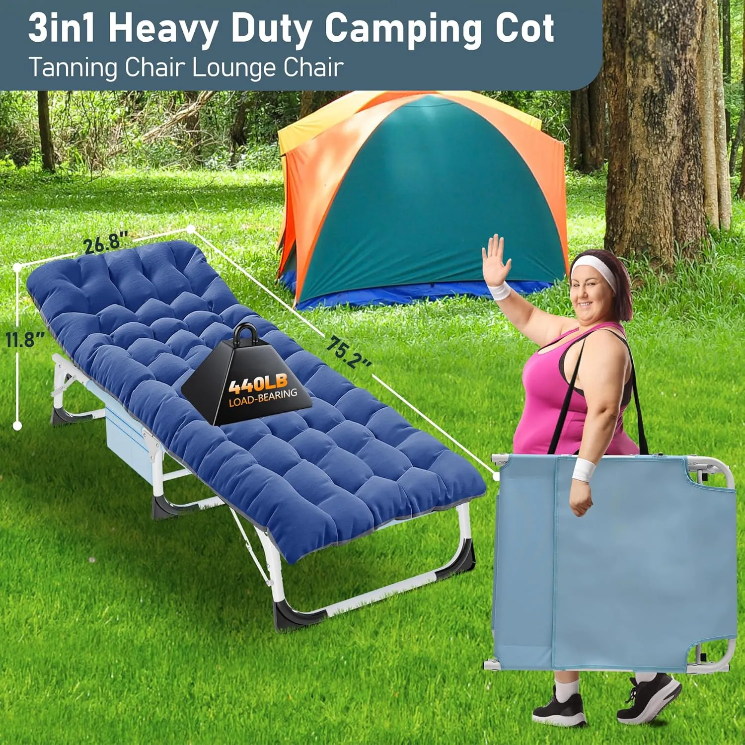 DoCred Heavy Duty Tanning Chair with Face Hole, Adjustable 5-Position Folding Chaise Lounge Chairs for Outside, Portable Lay Flat Beach Lounge Chair for Outdoor Sunbathing Beach Pool Lawn Camping