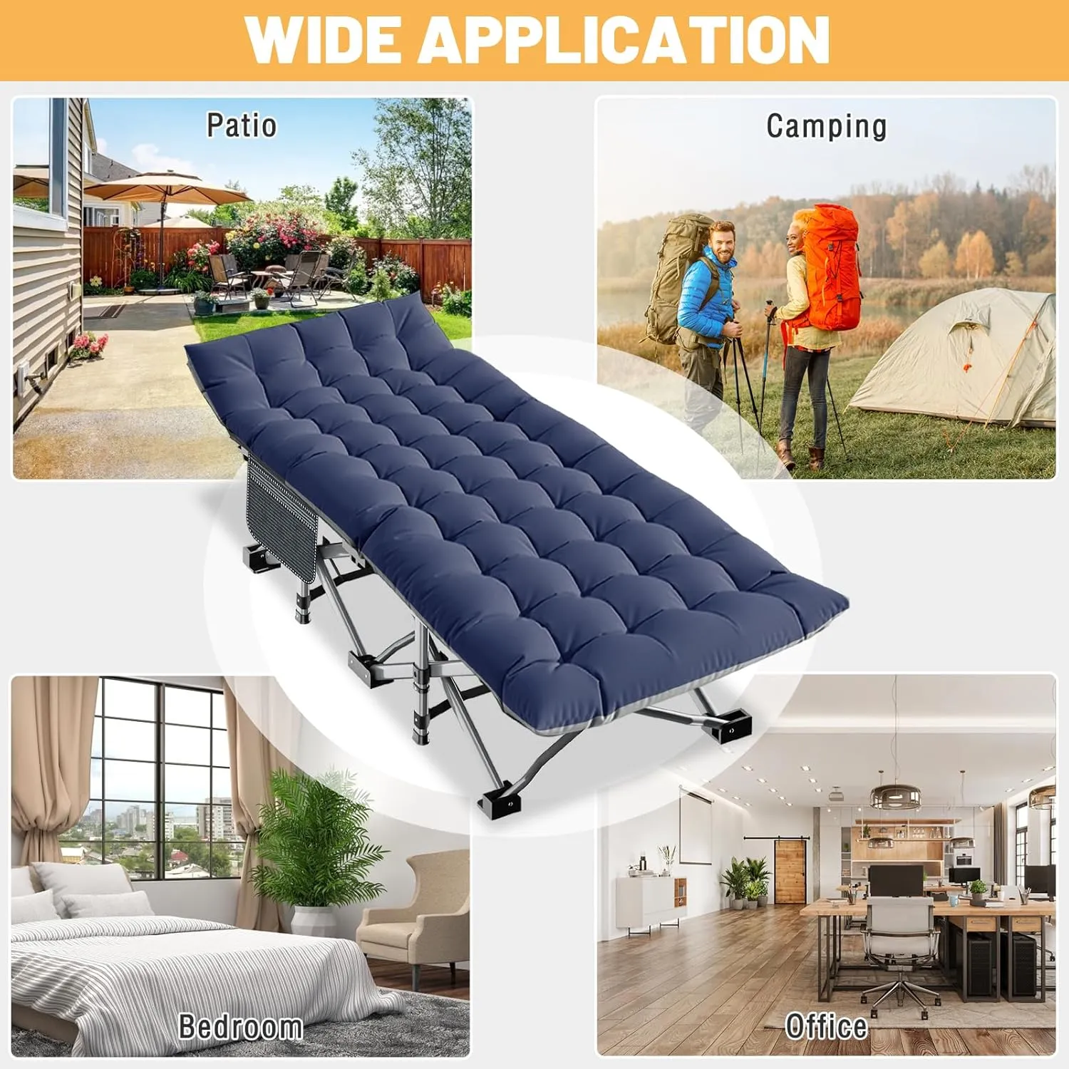 DoCred Oversized XXL Folding Camping Cot with Mattress, Heavy Duty Sleeping Cot Bed Portable Adults Outdoor Bed with Carry Bag, Travel Camp Cots