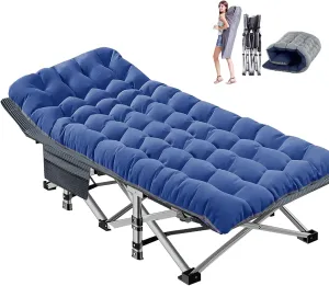 DoCred Oversized XXL Folding Camping Cot with Mattress, Heavy Duty Sleeping Cot Bed Portable Adults Outdoor Bed with Carry Bag, Travel Camp Cots